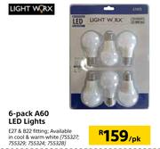 Lightworx 6 Pack A60 LED Lights-Per Pack
