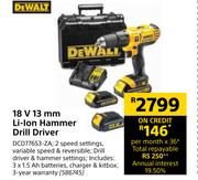 Dewalt 18V 13mm Li-Ion Hammer Drill Driver
