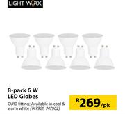 Lightworx 8 Pack 6W LED Globes-Per Pack