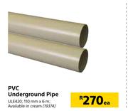 PVC Underground Pipe ULE420-110mm x 6m Each