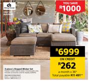 Design House 3 Piece L-Shaped Wicker Set