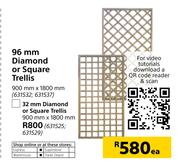 96mm Diamond Or Square Trellis 900 x 1800mm-Each
