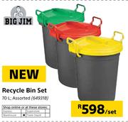 Bigjim 70Ltr Recycle Bin Set Assorted-per Set