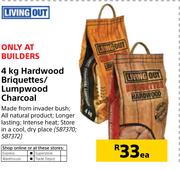 Living Out 4Kg Hardwood Briquettes/Lumpwood Charcoal-Each