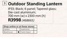 Outdoor Standing Lanterns IP33 Excluding Globes