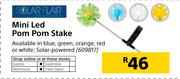 Solar Flair Mini LED Pom Pom Stake In Blue, Green, Orange, Red Or White-Each