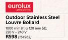 Eurolux Outdoor Stainless Steel Louvre Bollard-1000mm(h) x 120mm(d)
