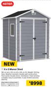 Keter 6 x 5 Manor Shed-185cm(w) x 152cm(d) x 226cm(h)