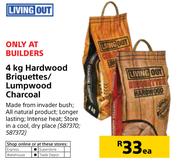 Living Out 4Kg Hardwood Briquettes/Lumpwood Charcoal-Each
