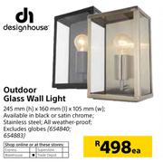 Design House Outdoor Glass Wall Light-245mm(h) x 160mm(l) x 105mm(w) Each