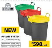 Bigjim 70Ltr Recycle Bin Set Assorted-per Set