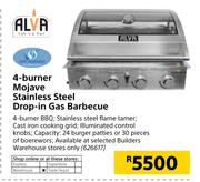 Alva 4 Burner Mojave Stainless Steel Drop In Gas Barbecue