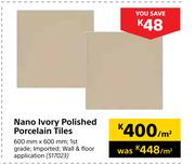 Nano Ivory Polished Porcelain Tiles-Per Sqm