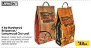 Living Out 4Kg Hardwood Briquettes/Lumpwood Charcoal-Each