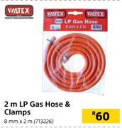 Watex 2m LP Gas Hose & Clamps-8mm x 2m