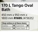 170L Tango Oval Bath 450mmX950mmX1800mm