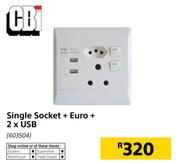 Single Socket + Euro + 2 x USB