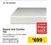 PG Bison Square Line Counter Top 3.6m x 600mm x 32mm White Myriad