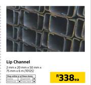 Lip Channel 2mm x 20mm x 50mm x 75mm x 6m-Each