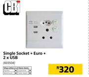 CBI Single Socket + Euro + 2 X USB
