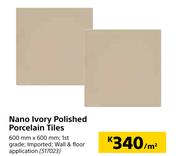 Nano Ivory Polished Porcelain Tiles-600mm x 600mm Per Sqm