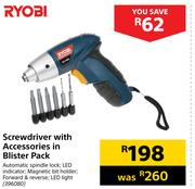 Ryobi Screwdriver With Accessories In Blister Pack