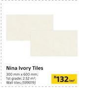 Nina Ivory Tiles 300mm x 600mm-Per Sqm