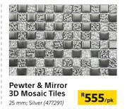 Pewter & Mirror 3D Mosaic Tiles 25mm (Silver)-Per Pack
