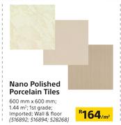 Nano Polished Porcelain Tiles 600mm x 600mm-Per Sqm