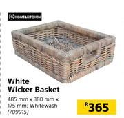 Home & Kitchen White Wicker Basket (Whitewash) 485mm x 380mm x 175mm