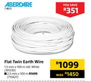 Aberdare Cables Flat Twin Earth Wire White-1.5mm x 100m Roll