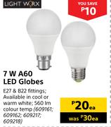 Light Worx 7W A60 LED Globes-Each