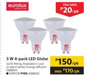 Eurolux 3W 4-Pack LED Globe G941CW