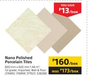 Nano Polished Porcelain Tiles 600mm X 600mm-Per Box