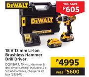 DeWalt 18V 13mm Li-Ion Brushless Hammer Drill DCD796P2