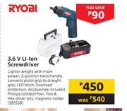 Ryobi 3.6V LI-Ion Screwdriver