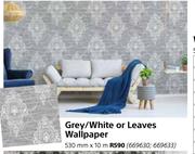 Grey/White Or Leaves Wallpaper 530mm x 10m