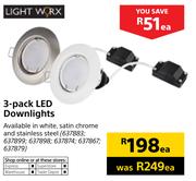 Light Worx 3 Pack LED Downlights-Each