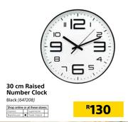 Raised Number Clock 30cm Black