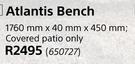 Designhouse Atlantis Bench 1760mmX40mmX450mm