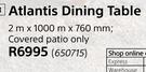 Designhouse Atlantis Dining Table 2mX1000mX760mm