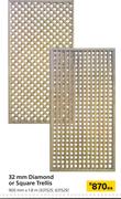 32mm Diamond Or Square Trellis 900mm x 1.8m-Each