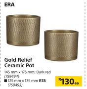 Gold Relief Ceramic Pot-145mm x 175mm Each