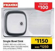 Franke Single Bowl Sink PLN611-460mm X 800mm