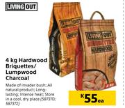 Living Out 4Kg Hardwood Briquettes/Lumpwood Charcoal-Each