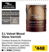 Fired Earth Velvet Wood Gloss Varnish-1Ltr