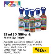 Acrilex 35ml 3D Glitter & Metallic Paint-Each