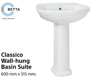 Betta Classico Wall-Hung Basin Suite- 630 mm x 175 mm