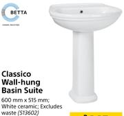 Betta Classico Wall-Hung Basin Suite- 600 mm x 515 mm