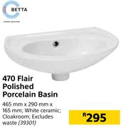Betta 470 Flair Polished Porcelain Basin- 465 mm x 290 mm x 165 mm